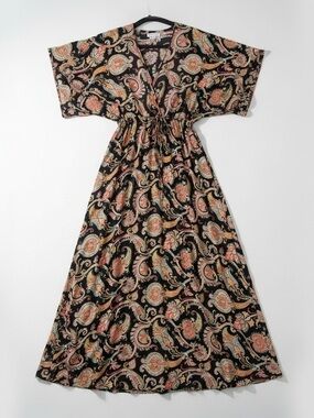 Karma Highway Black/ Gold  Paisley Maxi Kimono Dress One Size